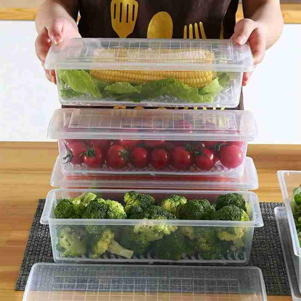Fridge Storage Containers with Water Drain Plates